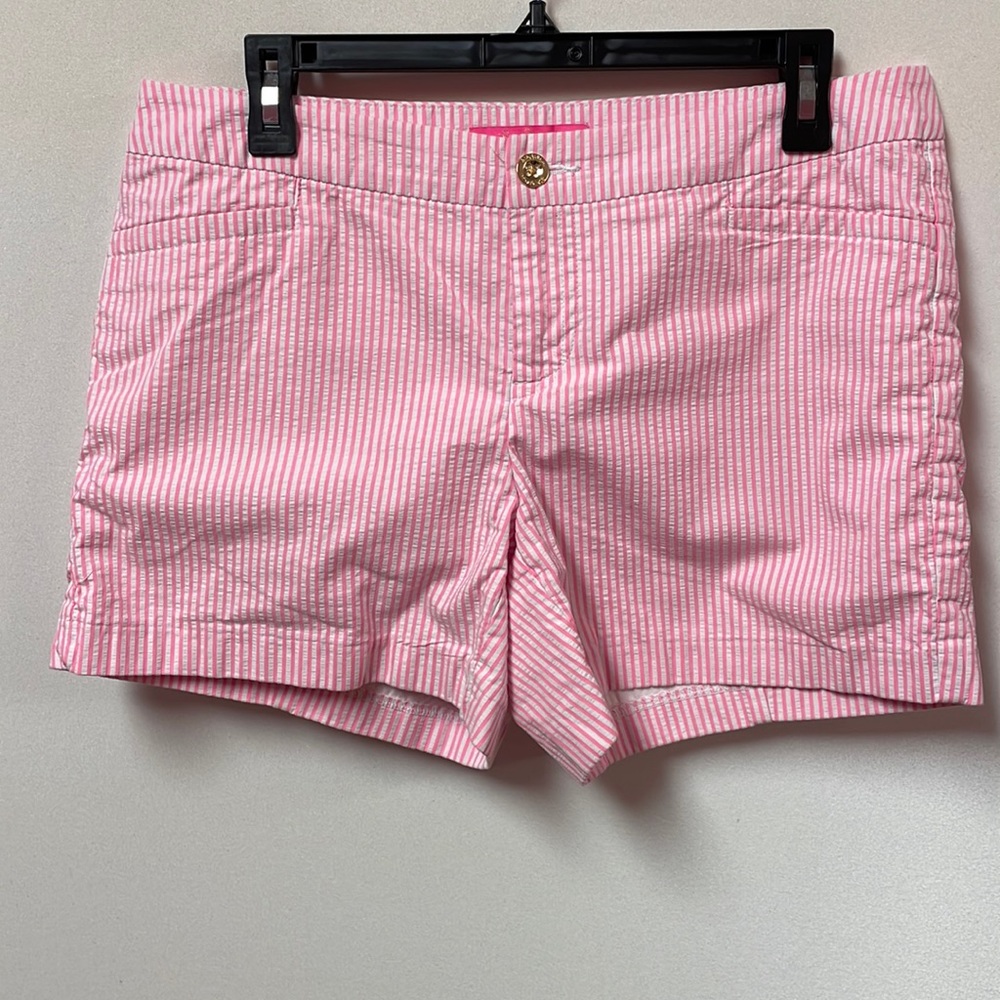 Lilly Pulitzer Womens shorts 10 pink white striped Kelly seersucker pink tropics